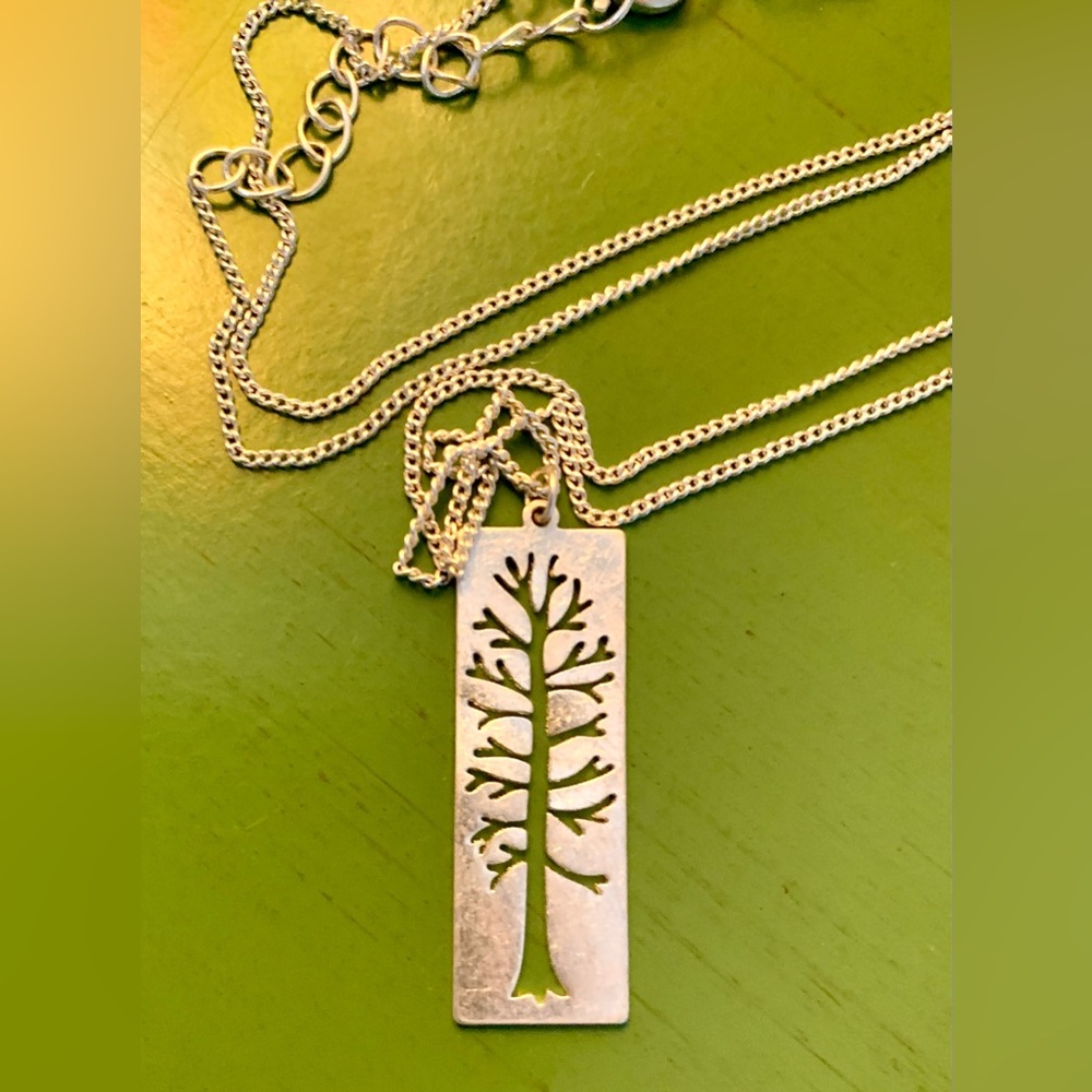 Silver Tree Charm Pendant Necklace Adjustable Chain 17-21” - Picture 3 of 5
